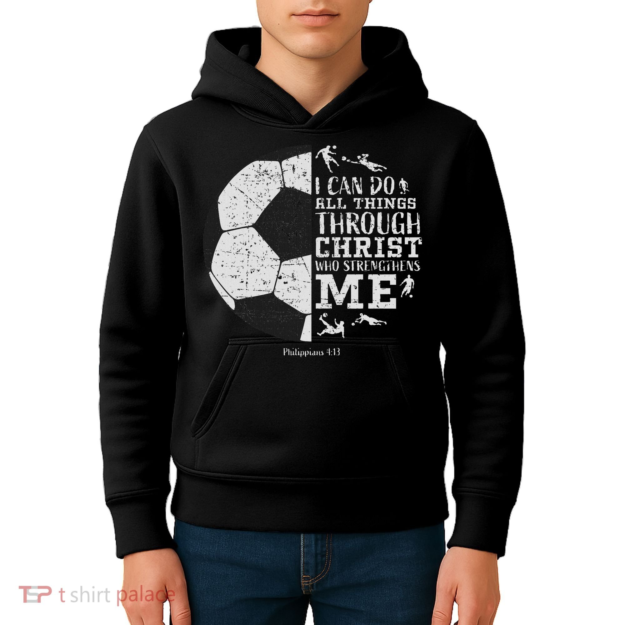 Christian Soccer Faith Bible Verse Philippians 413 Kids Hoodie