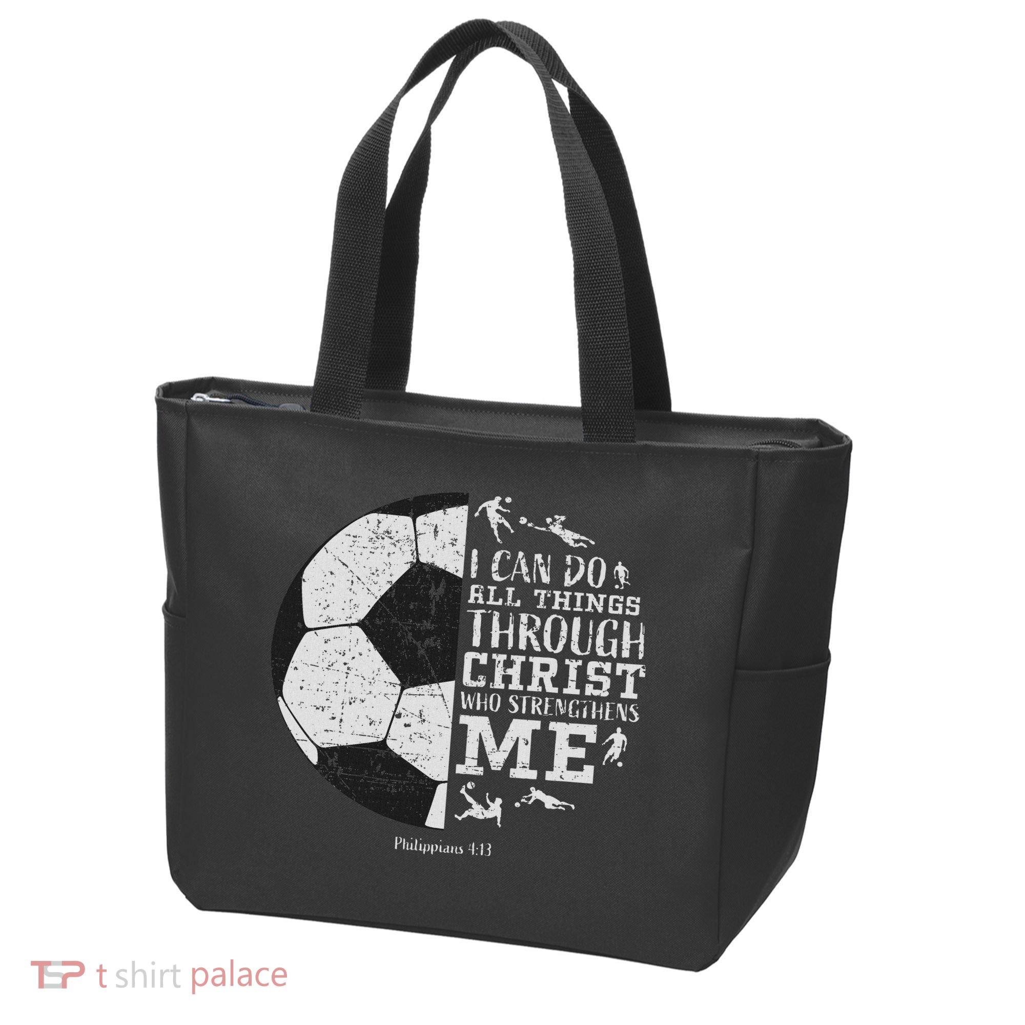 Christian Soccer Faith Bible Verse Philippians 413 Tote Bag