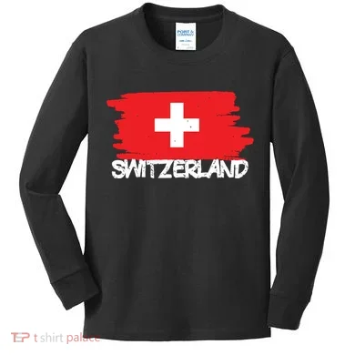 Cool Switzerland Flag Kids Long Sleeve Shirt