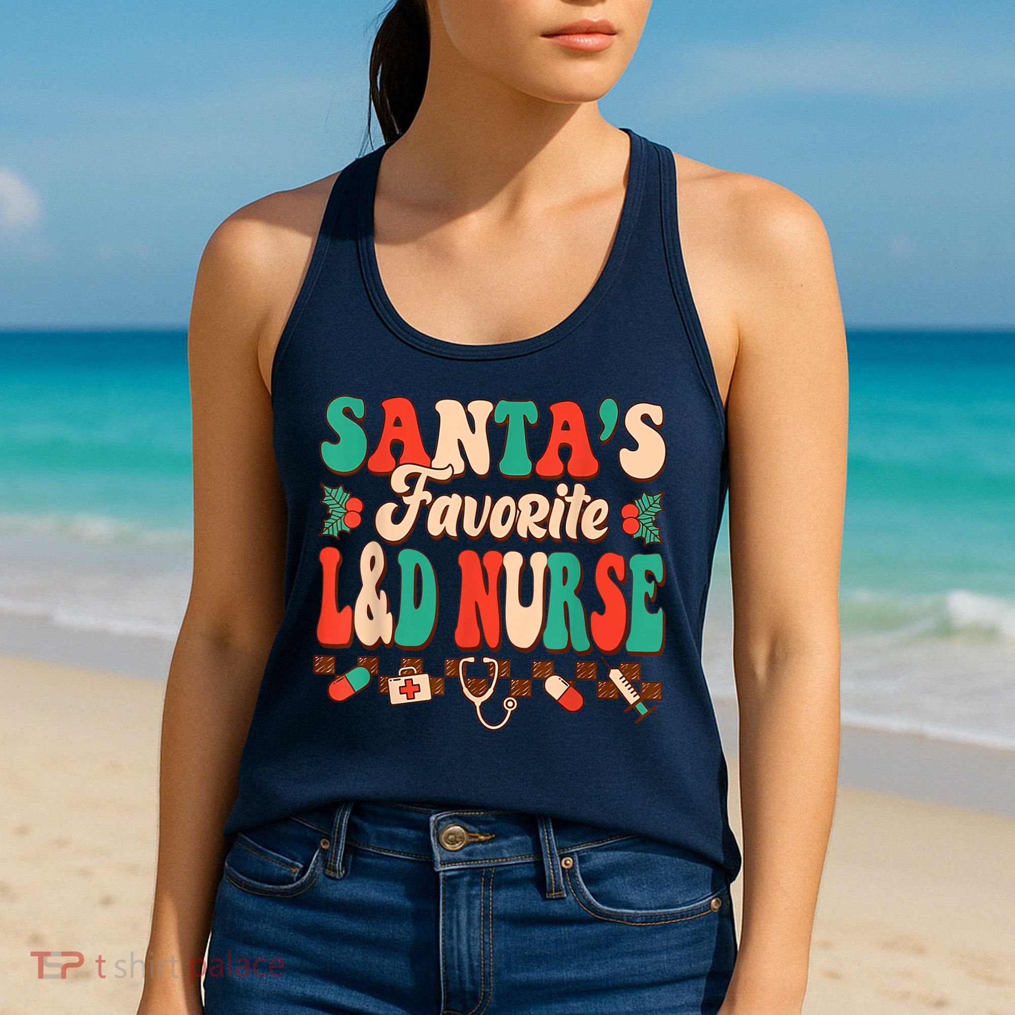 Christmas Santas Favorite L&D Nurse Labor Delivery Nurse Women's Tank Top