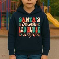 Christmas Santas Favorite L&D Nurse Labor Delivery Nurse Kids Hoodie thumb 3