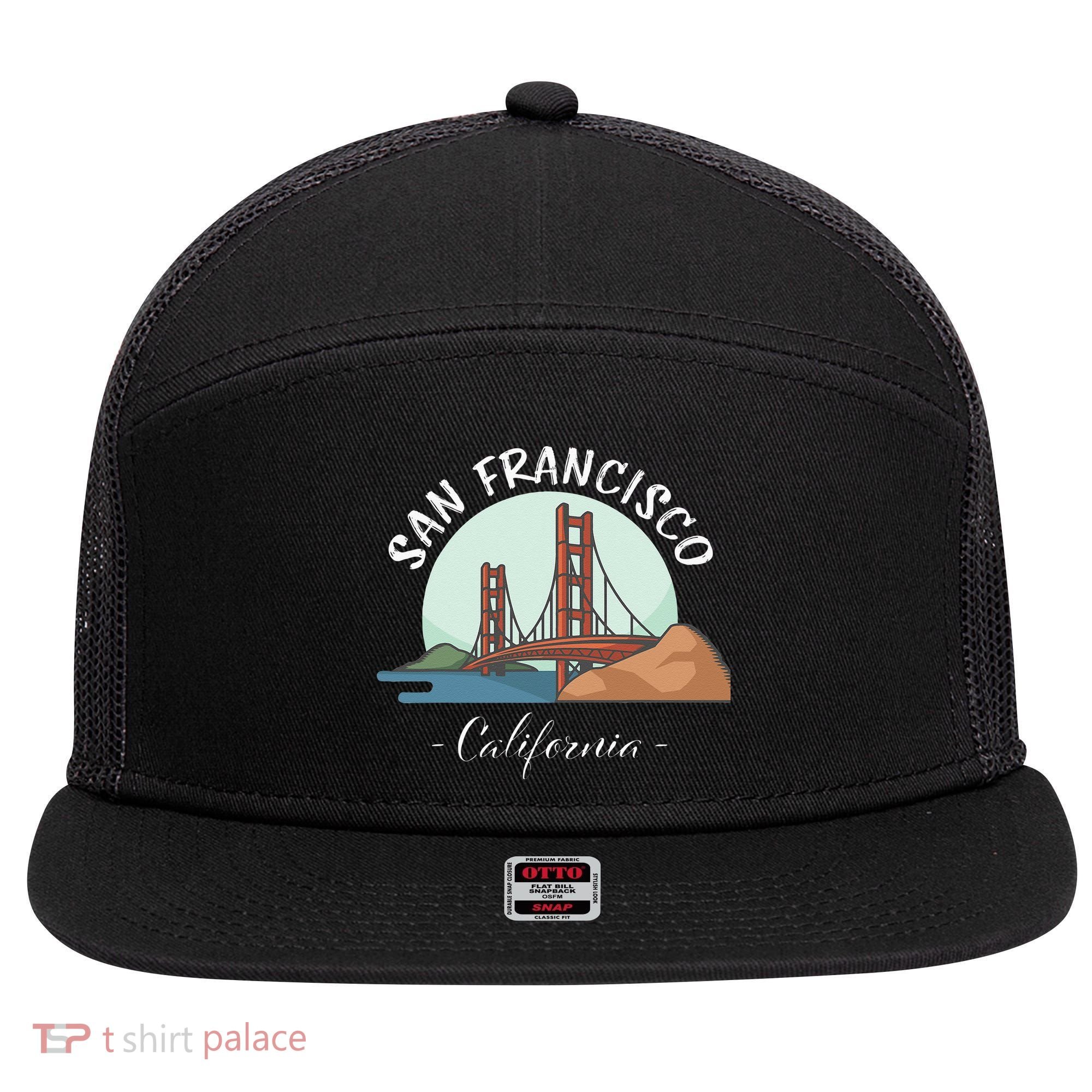 California San Francisco Gift Golden Gate Bridge Souvenir 7 Panel Mesh Trucker Snapback Hat