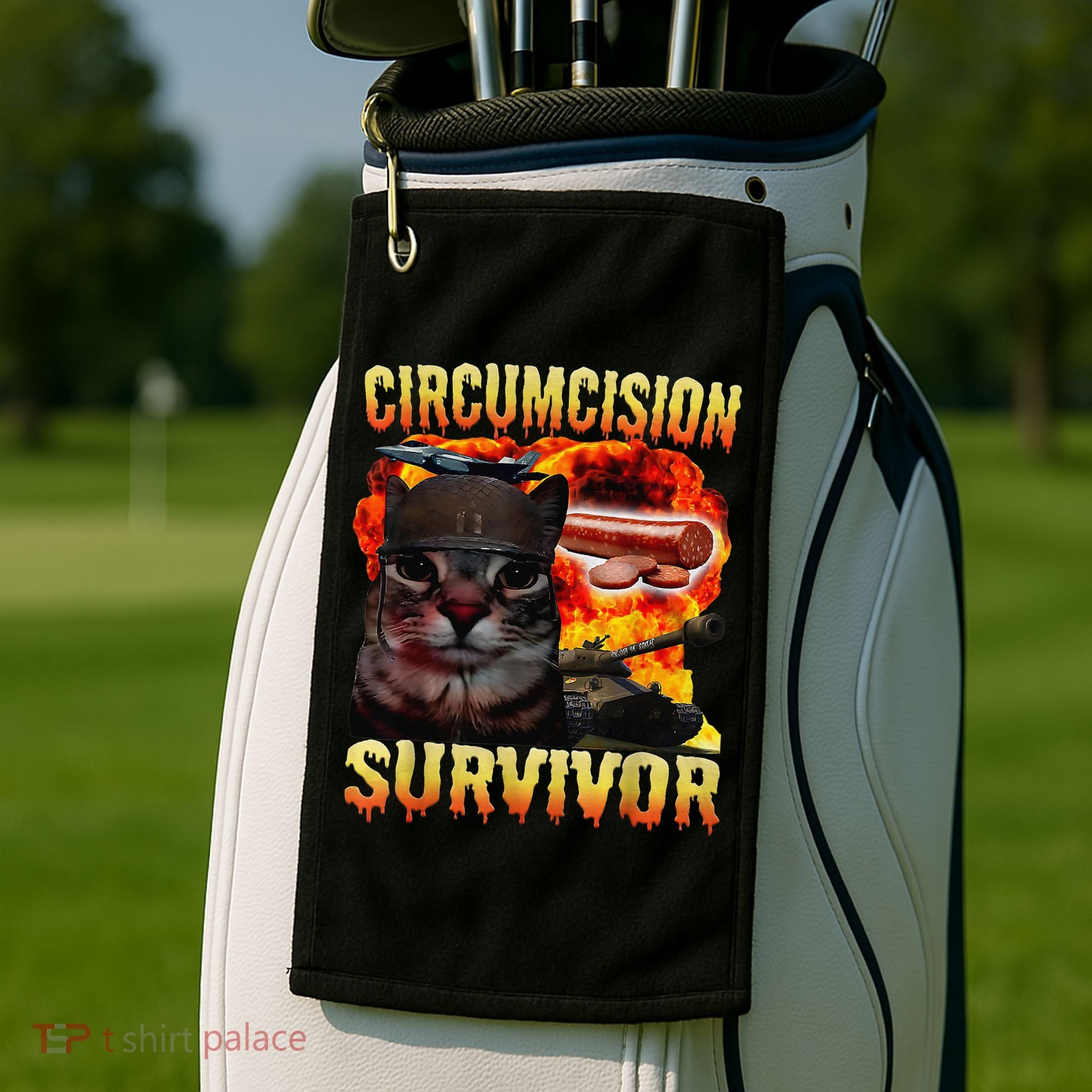 Circumcision Survivor Funny Oddly Specific Dank Cat Meme Golf Towel