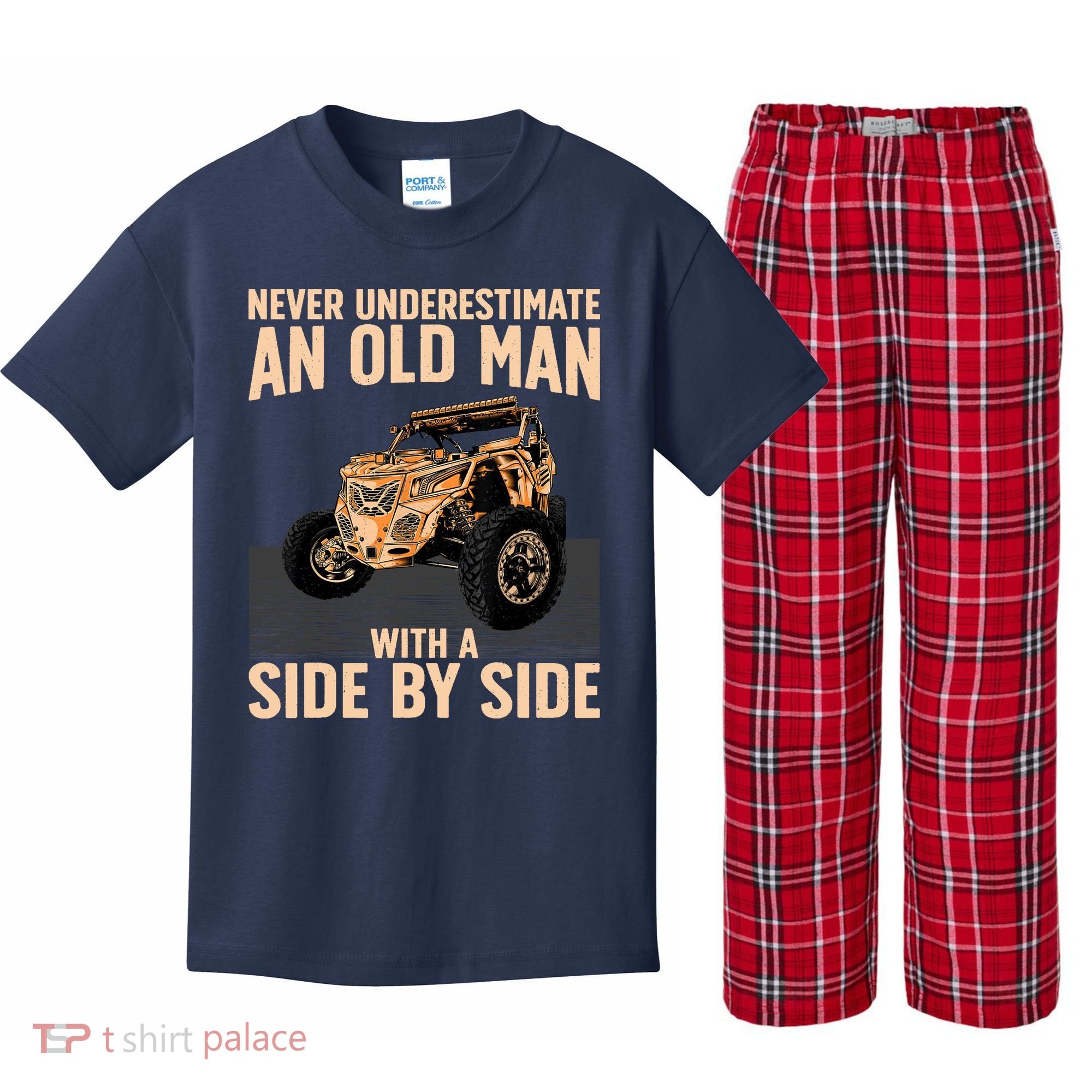 Cool SXS For Grandpa Dad Offroad UTV ATV SideBySide Kids Plaid Pajama Set