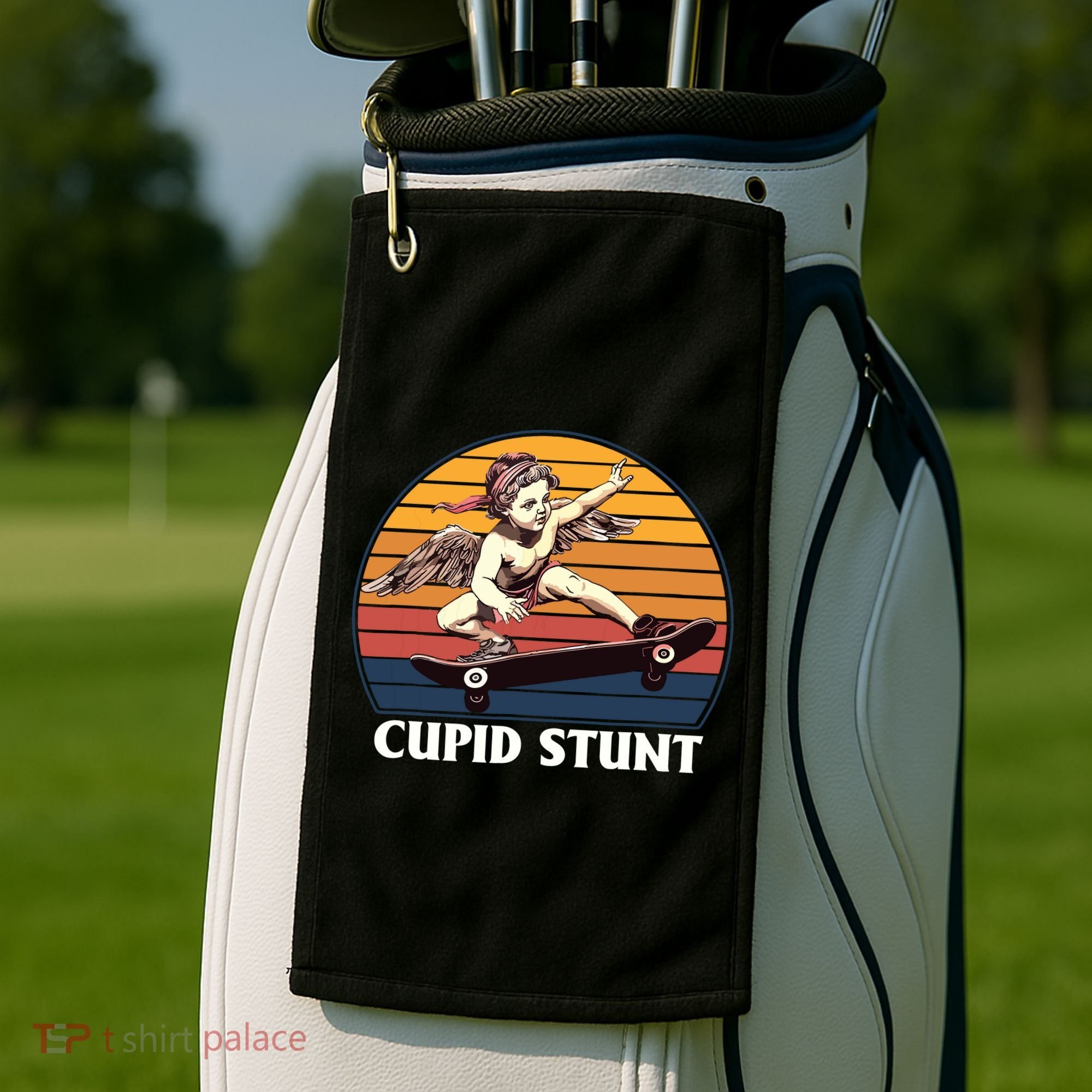Cupid Stunt Funny Sarcastic Offensive Humor Embarrassing Golf Towel