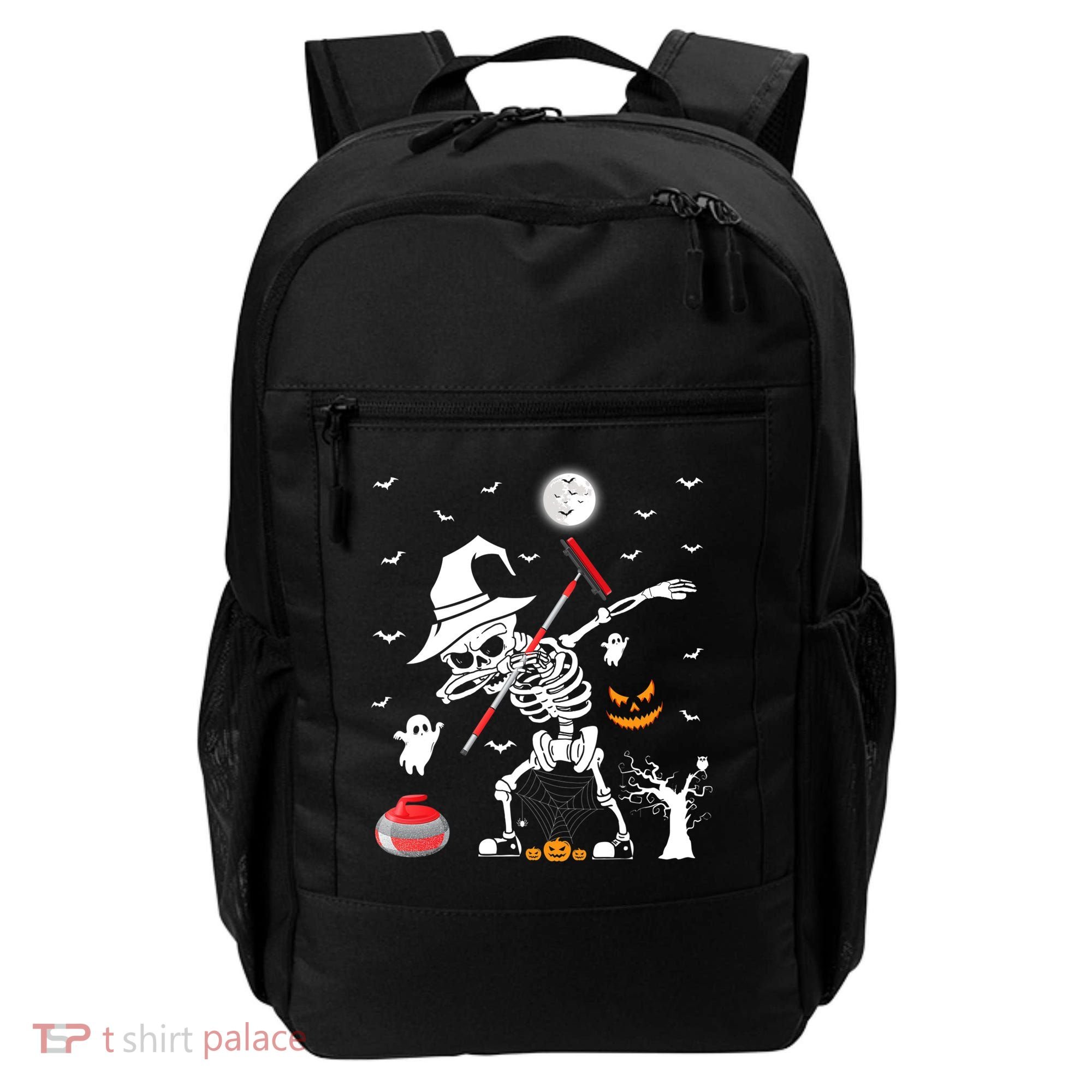 Curling Sports Funny Skeleton Dabbing Curling Halloween Backpack