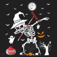 Curling Sports Funny Skeleton Dabbing Curling Halloween Tumbler thumb 3