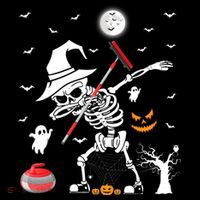 Curling Sports Funny Skeleton Dabbing Curling Halloween Ornament thumb 1
