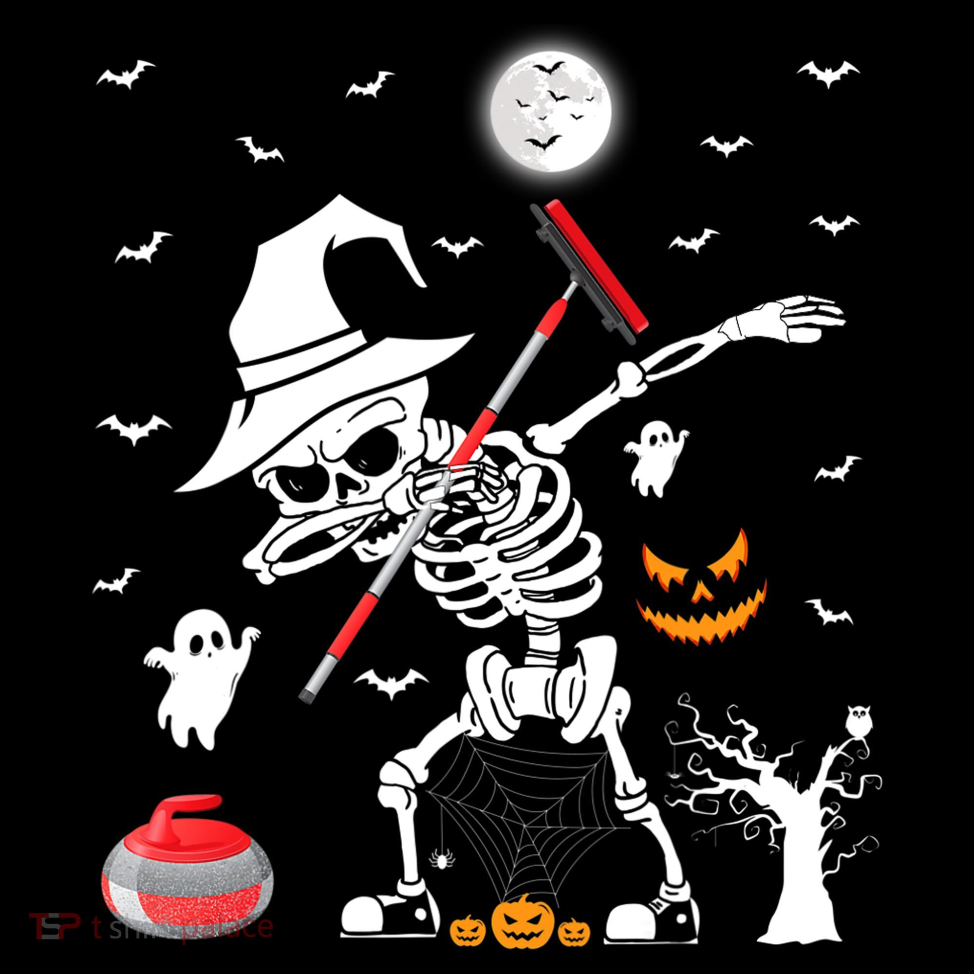 Curling Sports Funny Skeleton Dabbing Curling Halloween Ornament