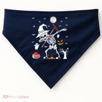 Curling Sports Funny Skeleton Dabbing Curling Halloween USA-Made Doggie Bandana thumb 0