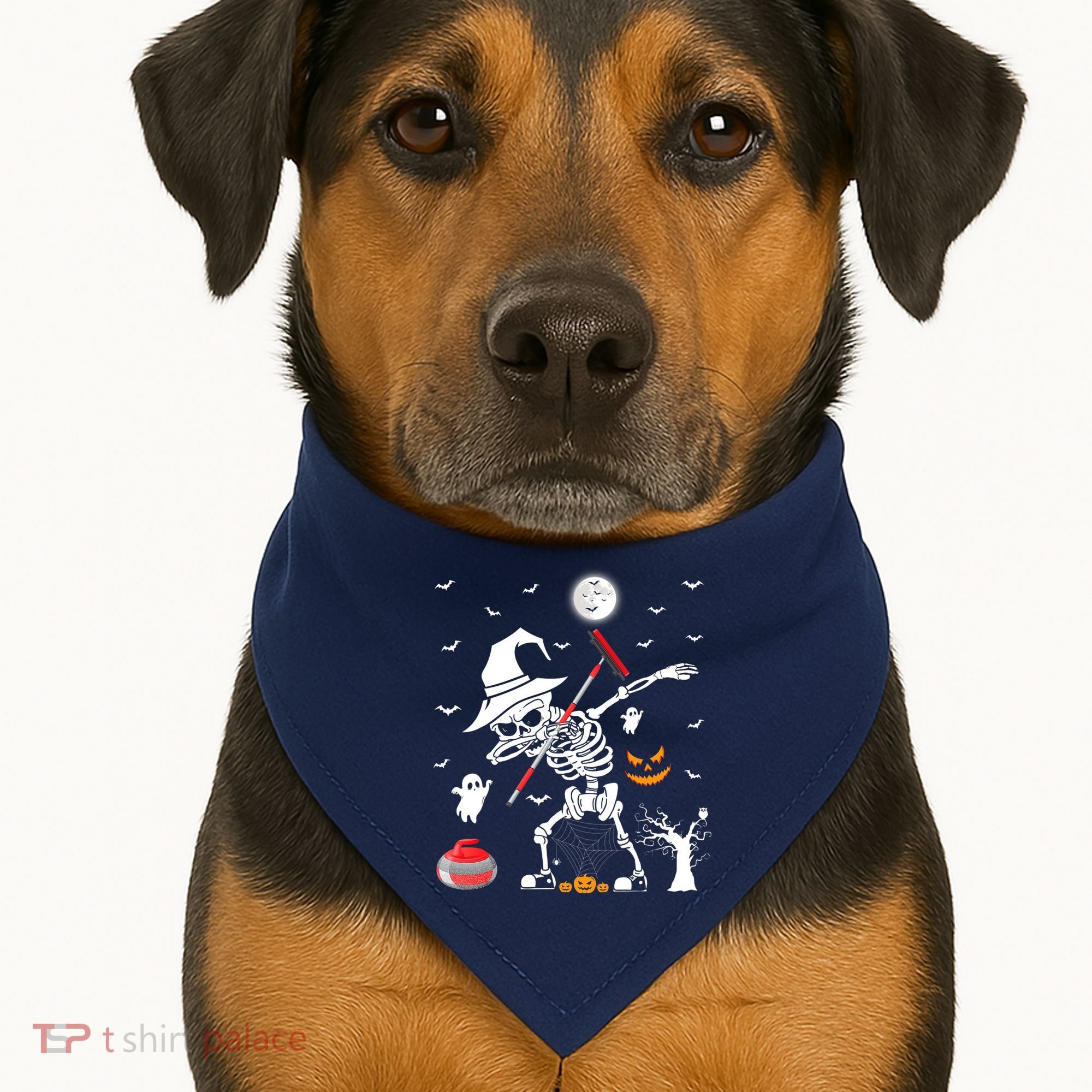 Curling Sports Funny Skeleton Dabbing Curling Halloween USA-Made Doggie Bandana