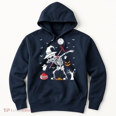 Curling Sports Funny Skeleton Dabbing Curling Halloween Hoodie