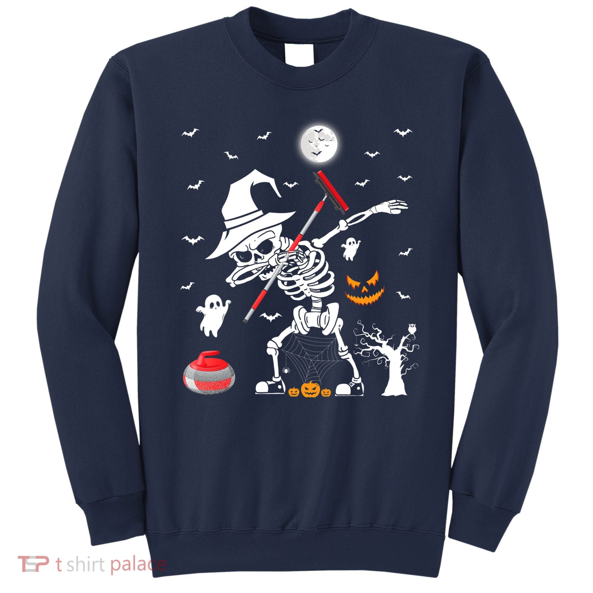 Curling Sports Funny Skeleton Dabbing Curling Halloween Sweatshirt