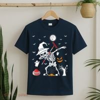 Curling Sports Funny Skeleton Dabbing Curling Halloween T-Shirt thumb 2