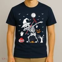 Curling Sports Funny Skeleton Dabbing Curling Halloween T-Shirt thumb 3