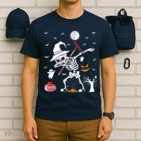 Curling Sports Funny Skeleton Dabbing Curling Halloween T-Shirt thumb 6