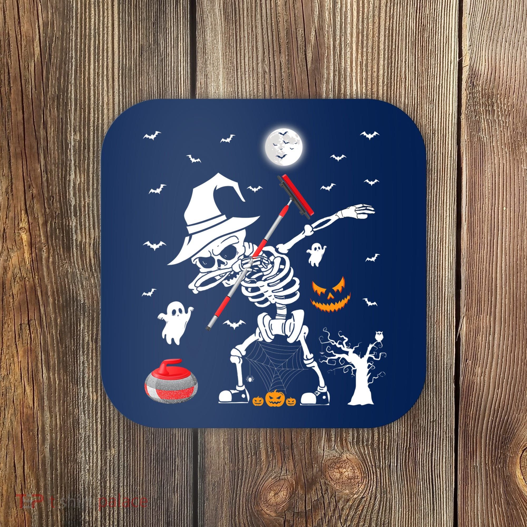 Curling Sports Funny Skeleton Dabbing Curling Halloween Coaster