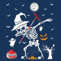Curling Sports Funny Skeleton Dabbing Curling Halloween Coaster thumb 2