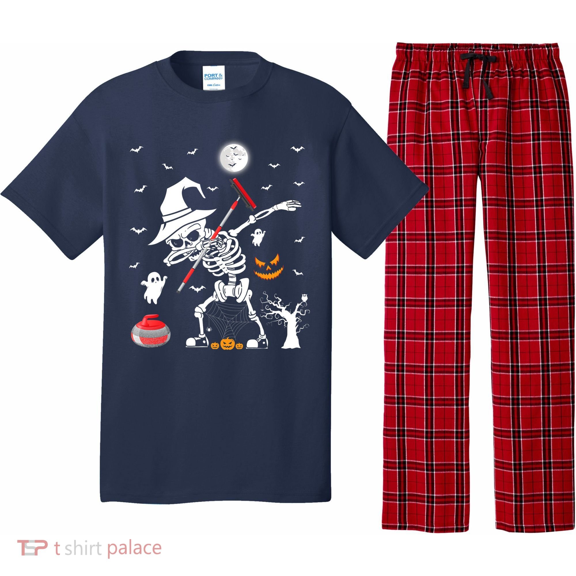 Curling Sports Funny Skeleton Dabbing Curling Halloween Pajama Set