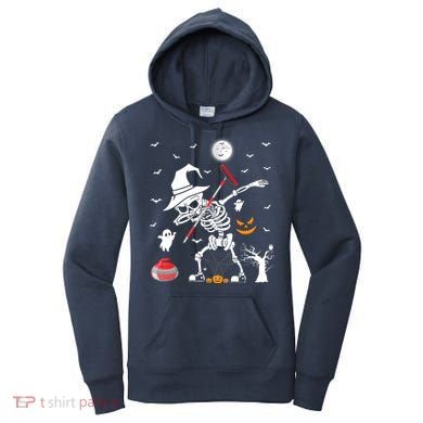 Curling Sports Funny Skeleton Dabbing Curling Halloween Women's Hoodie