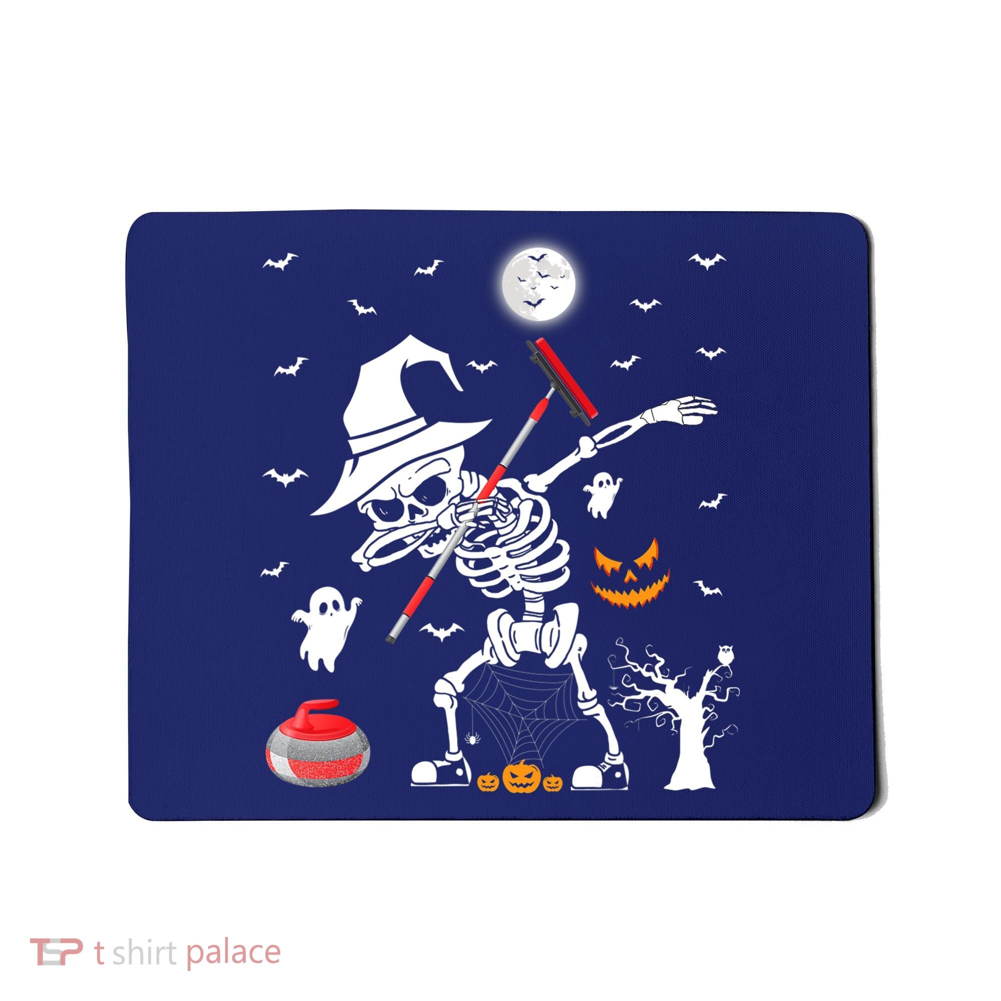 Curling Sports Funny Skeleton Dabbing Curling Halloween Mousepad