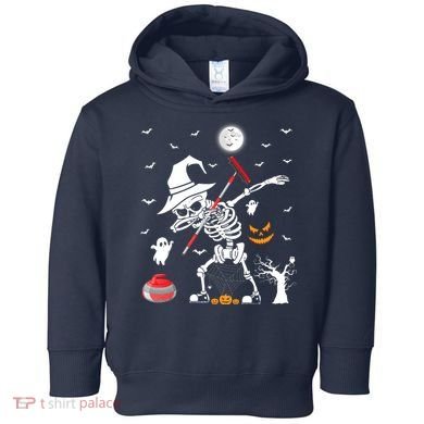 Curling Sports Funny Skeleton Dabbing Curling Halloween Toddler Hoodie