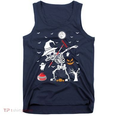Curling Sports Funny Skeleton Dabbing Curling Halloween Tank Top