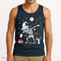 Curling Sports Funny Skeleton Dabbing Curling Halloween Tank Top thumb 3