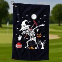 Curling Sports Funny Skeleton Dabbing Curling Halloween Golf Towel thumb 1