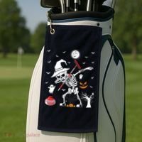 Curling Sports Funny Skeleton Dabbing Curling Halloween Golf Towel thumb 2