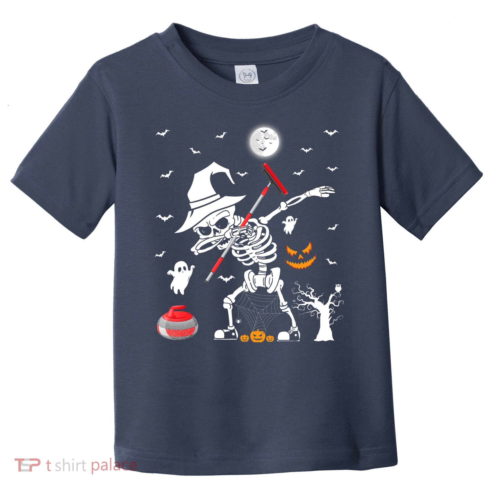 Curling Sports Funny Skeleton Dabbing Curling Halloween Toddler T-Shirt