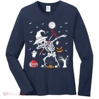 Curling Sports Funny Skeleton Dabbing Curling Halloween Women's Long Sleeve Shirt thumb 0