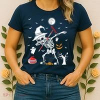 Curling Sports Funny Skeleton Dabbing Curling Halloween Women's T-Shirt thumb 2