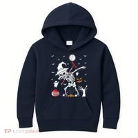 Curling Sports Funny Skeleton Dabbing Curling Halloween Kids Hoodie thumb 0