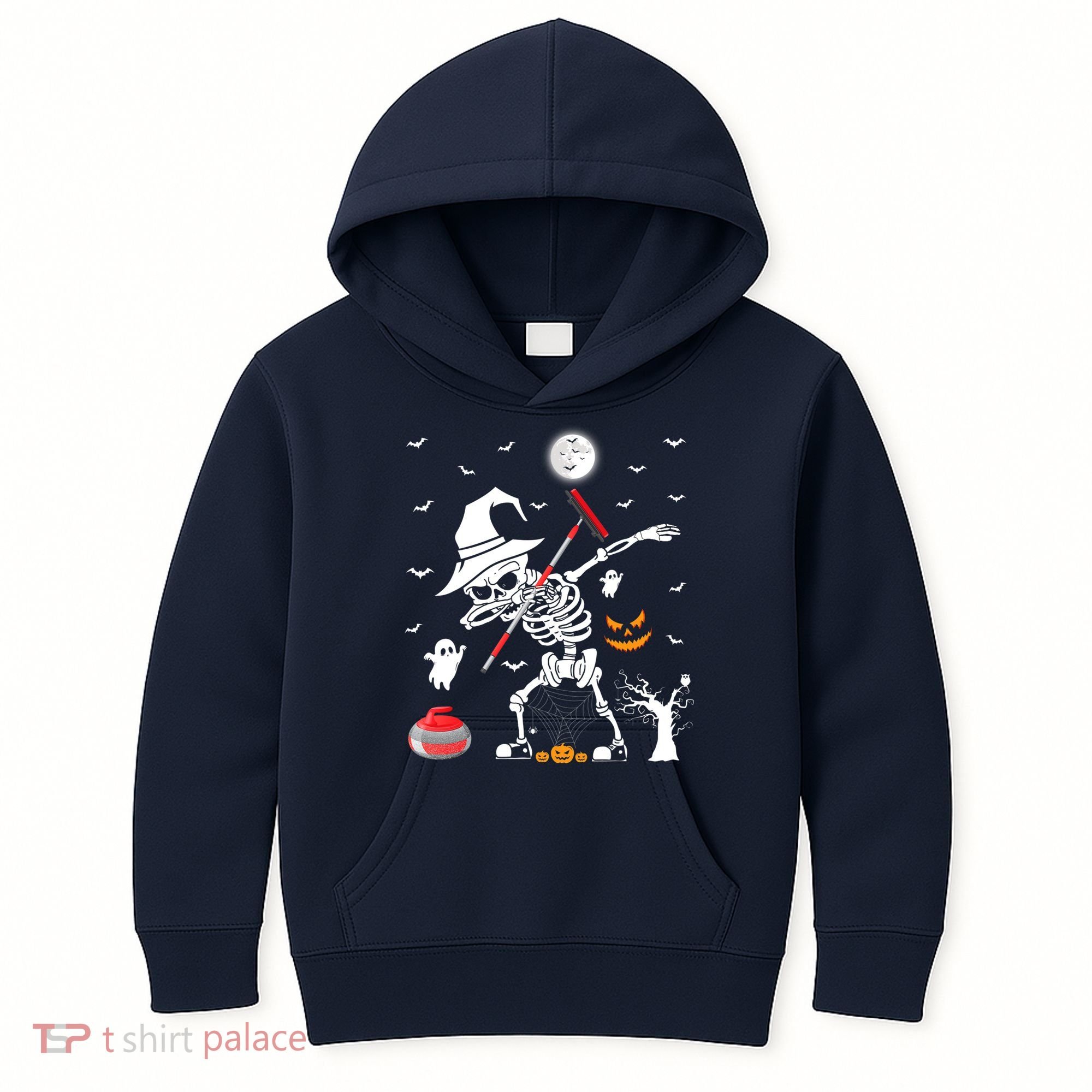 Curling Sports Funny Skeleton Dabbing Curling Halloween Kids Hoodie
