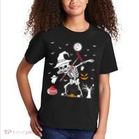 Curling Sports Funny Skeleton Dabbing Curling Halloween Kids T-Shirt thumb 2