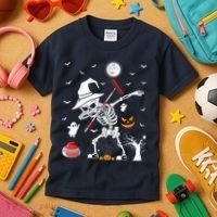 Curling Sports Funny Skeleton Dabbing Curling Halloween Kids T-Shirt thumb 3