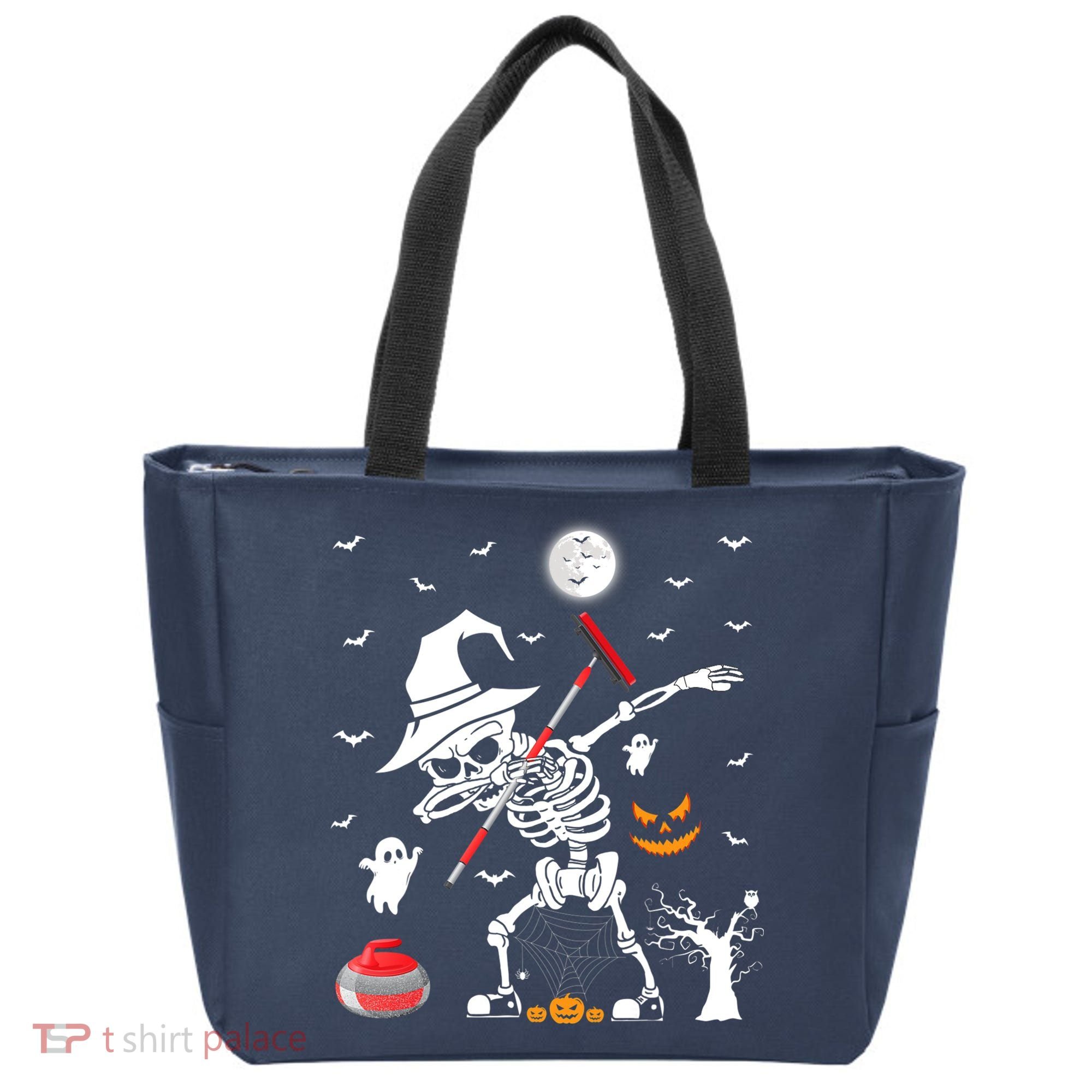 Curling Sports Funny Skeleton Dabbing Curling Halloween Tote Bag