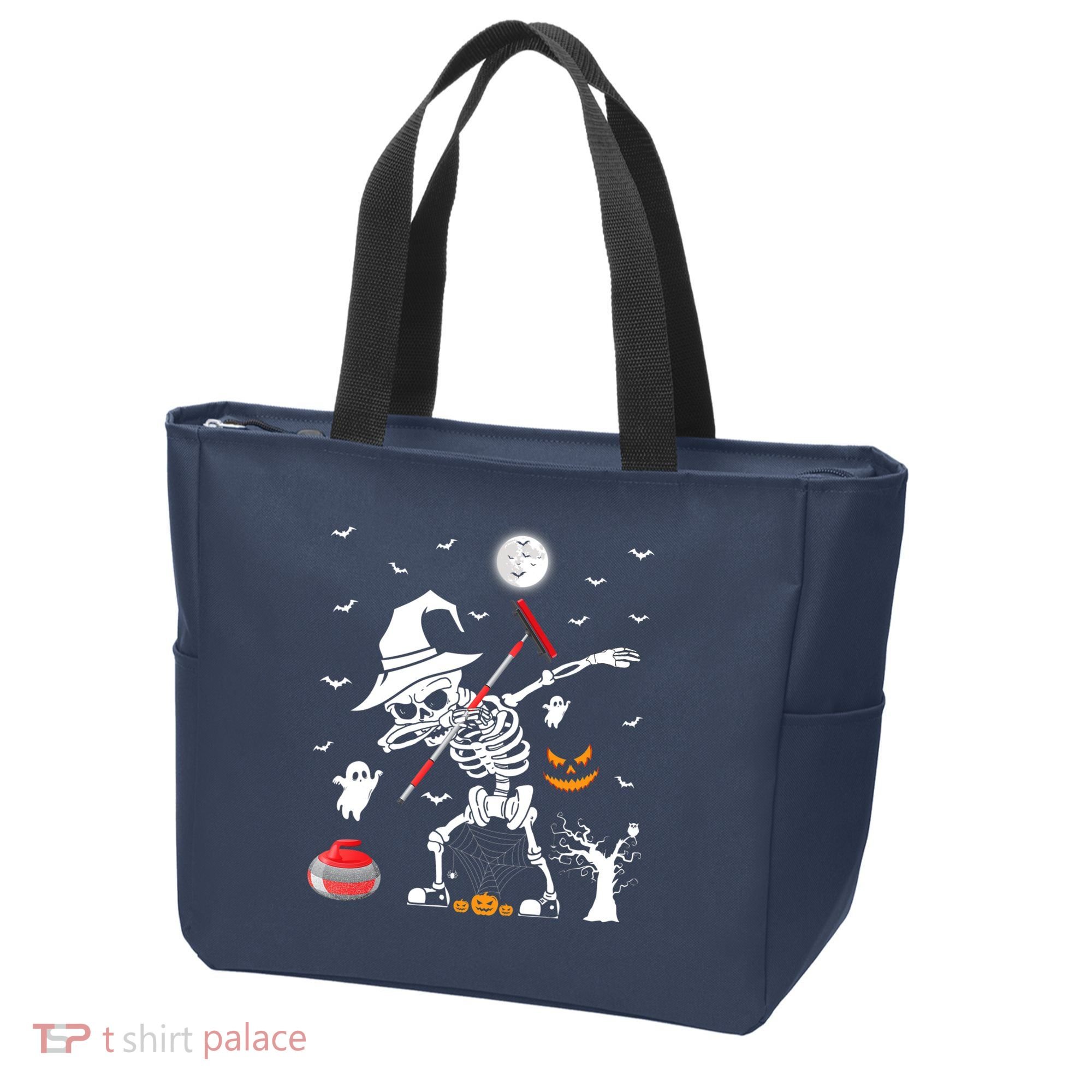 Curling Sports Funny Skeleton Dabbing Curling Halloween Tote Bag