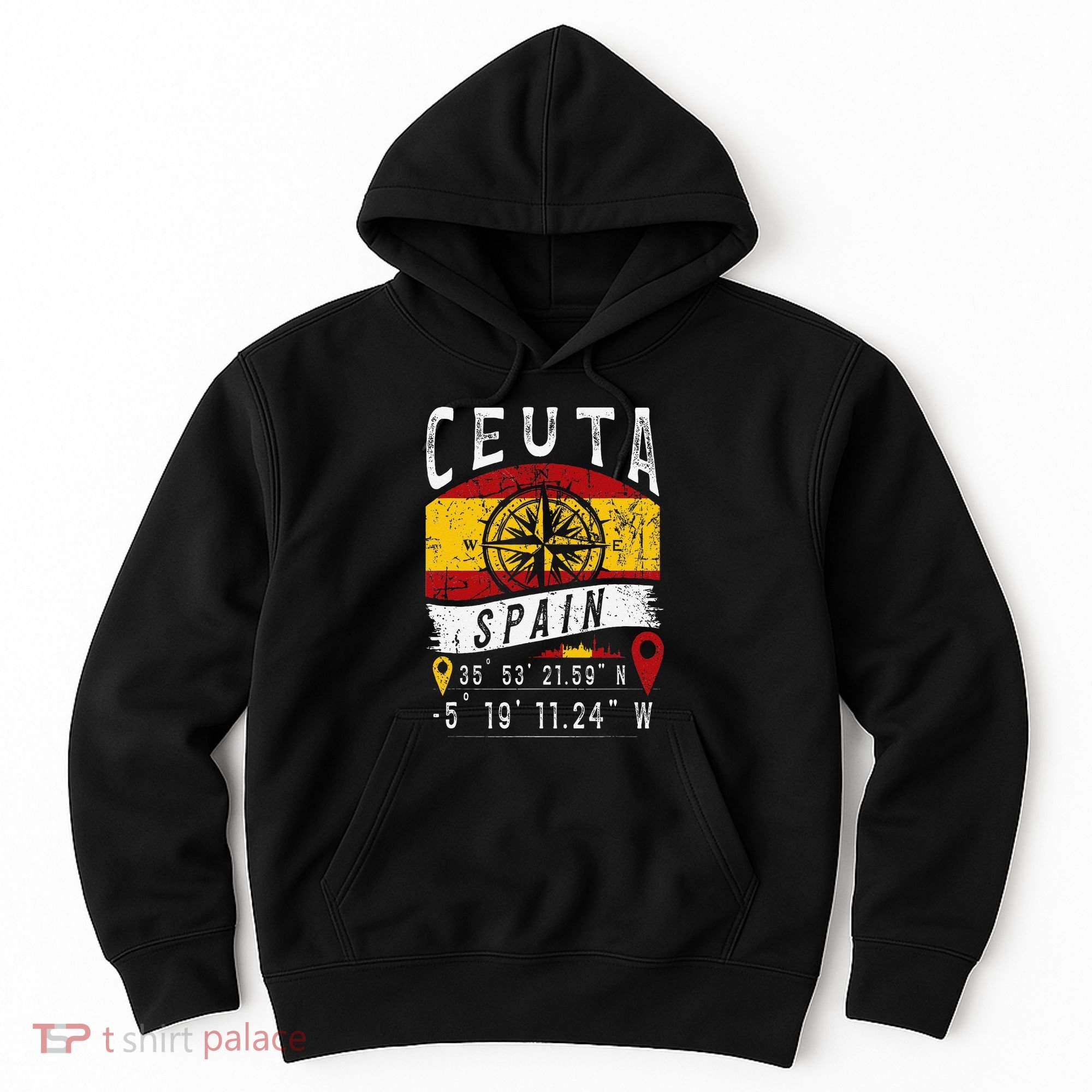 Ceuta Spain Flag Gps Coordinates Of Ceuta Hoodie