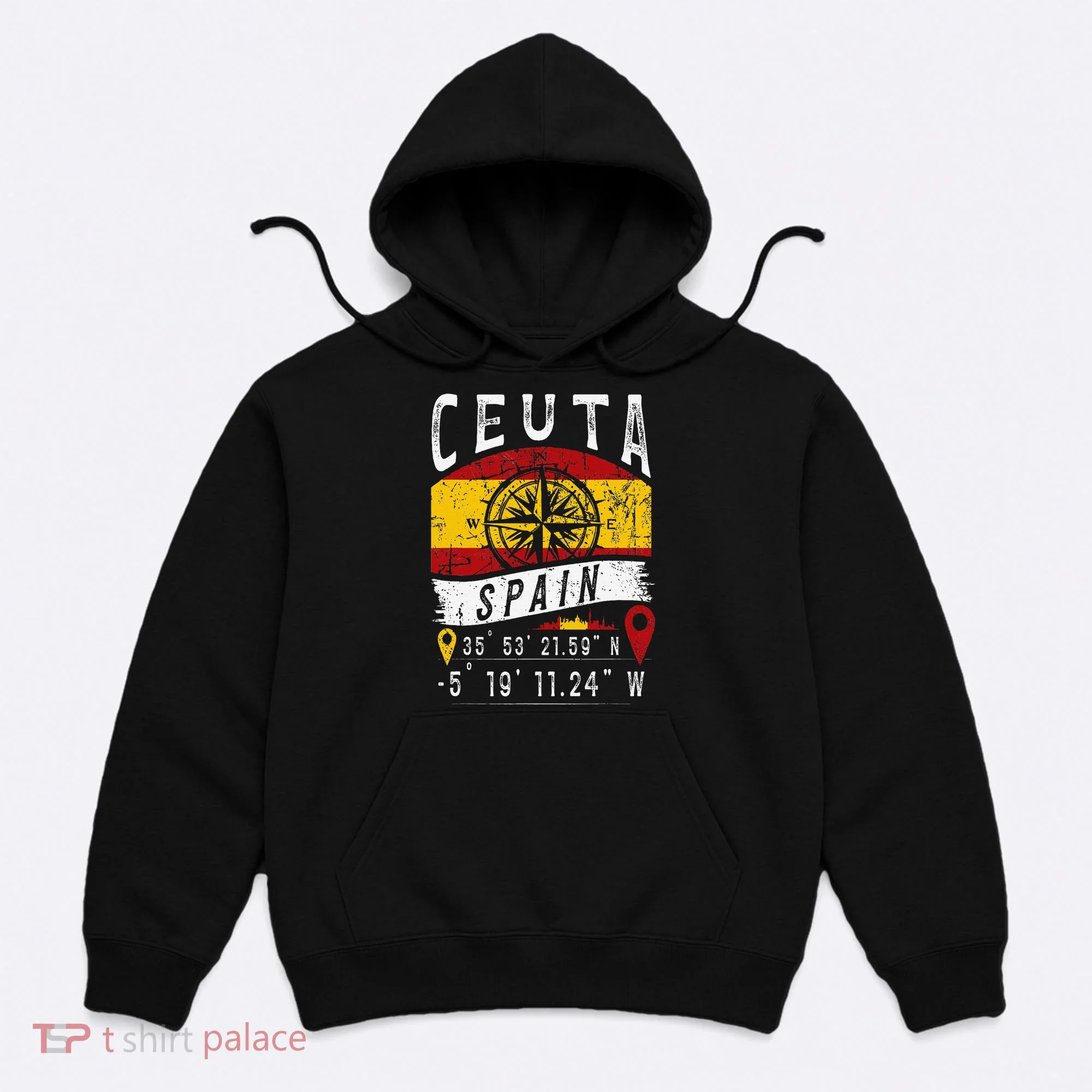 Ceuta Spain Flag Gps Coordinates Of Ceuta Hoodie