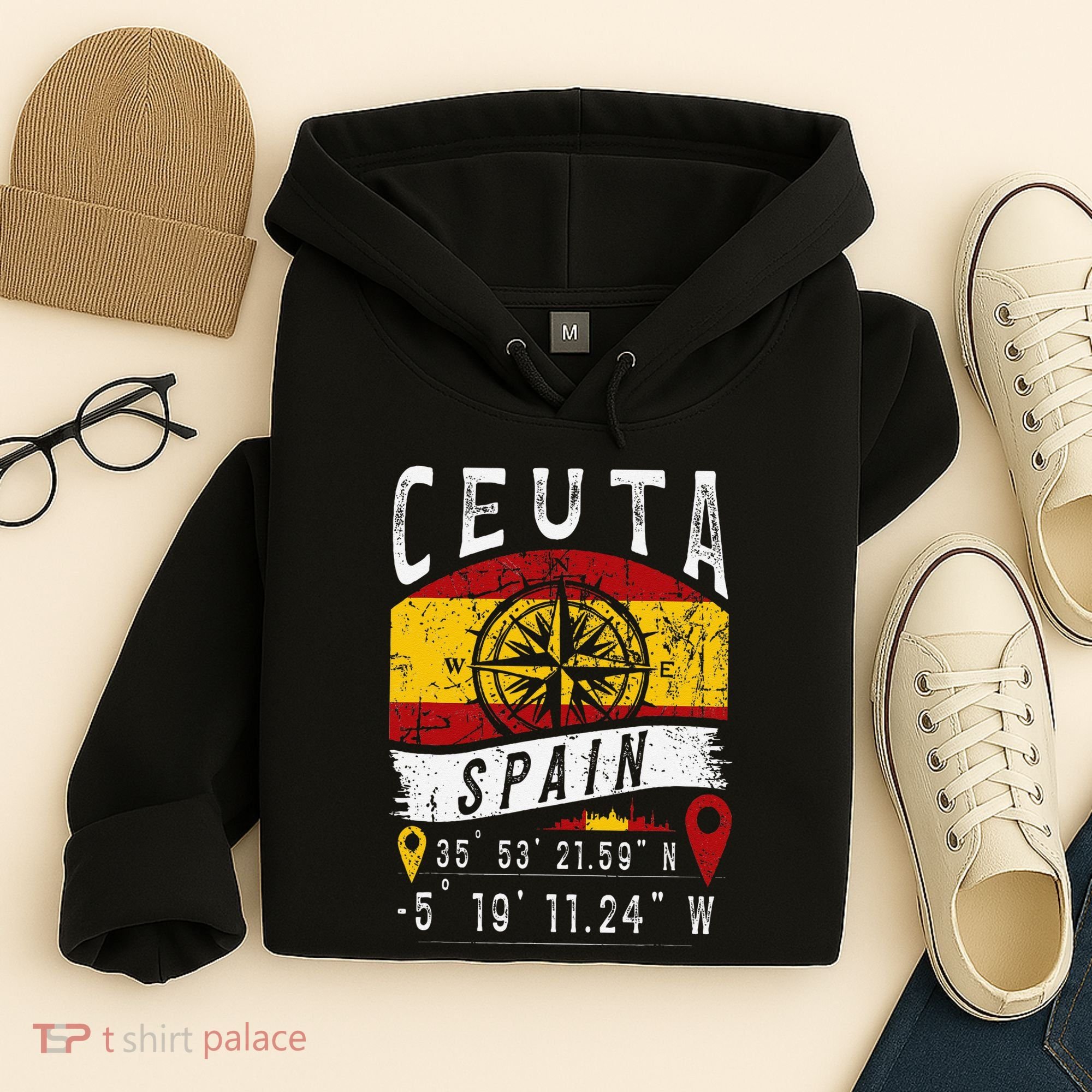 Ceuta Spain Flag Gps Coordinates Of Ceuta Hoodie