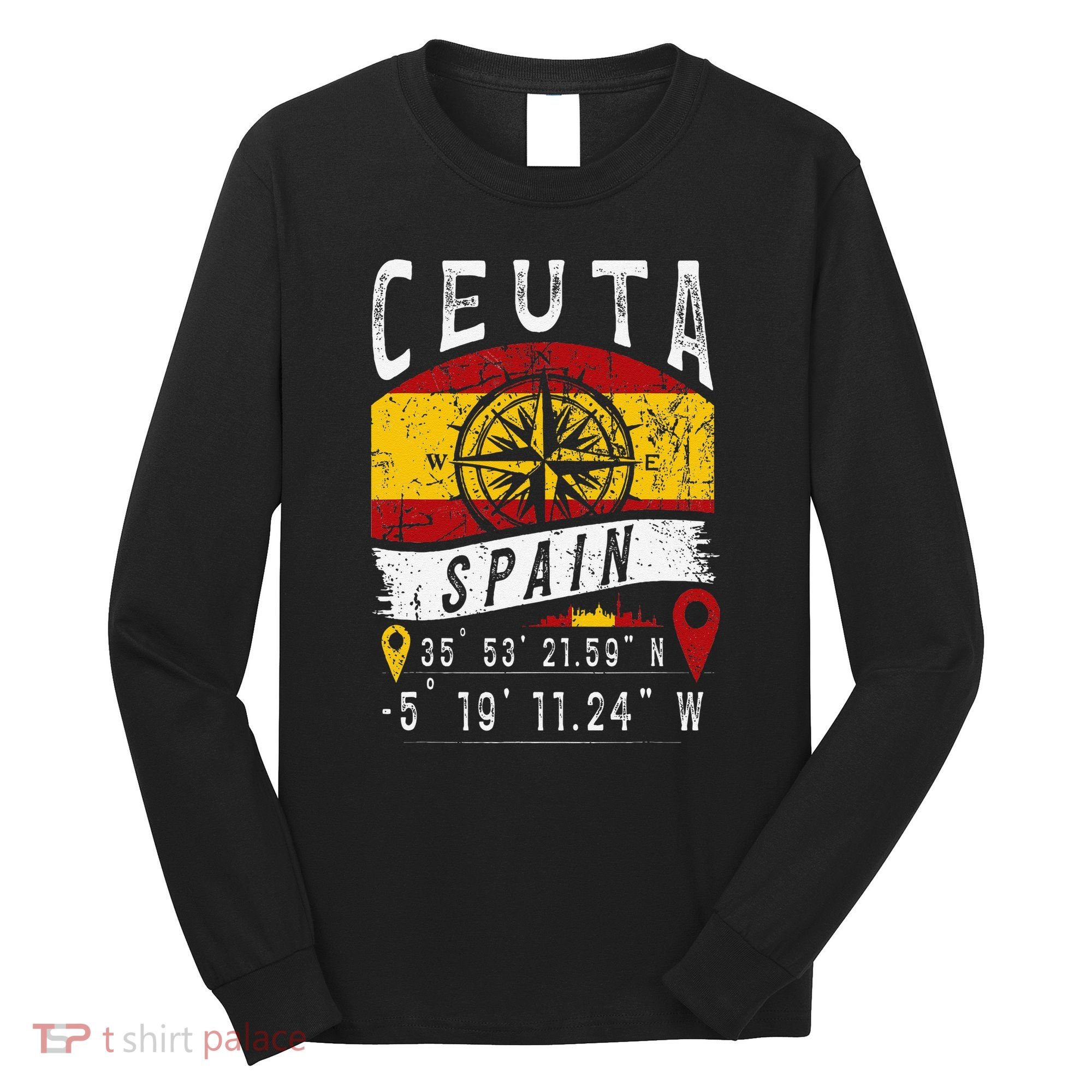 Ceuta Spain Flag Gps Coordinates Of Ceuta Long Sleeve Shirt