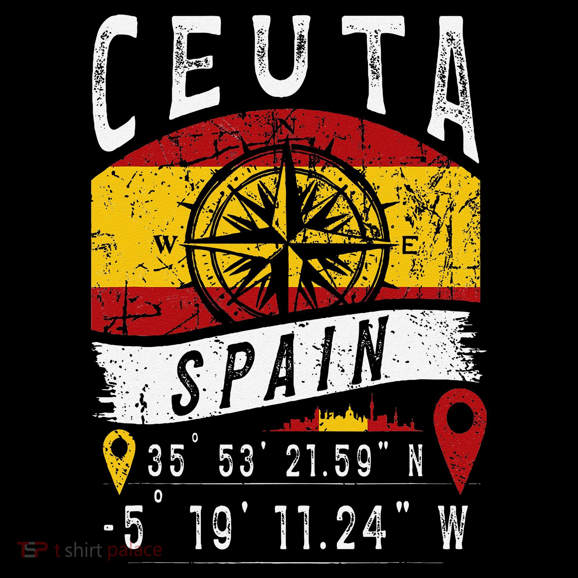 Ceuta Spain Flag Gps Coordinates Of Ceuta Long Sleeve Shirt