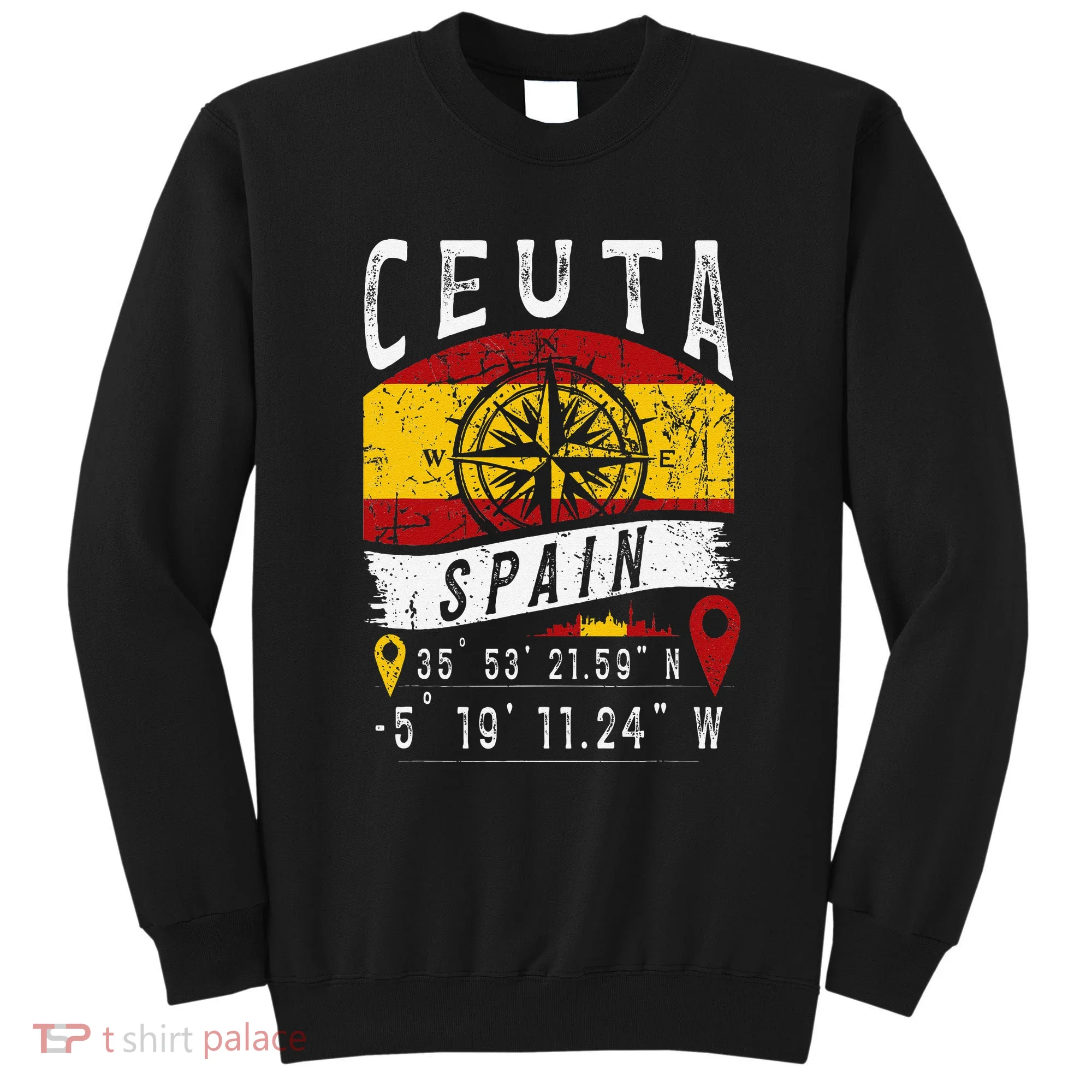 Ceuta Spain Flag Gps Coordinates Of Ceuta Sweatshirt