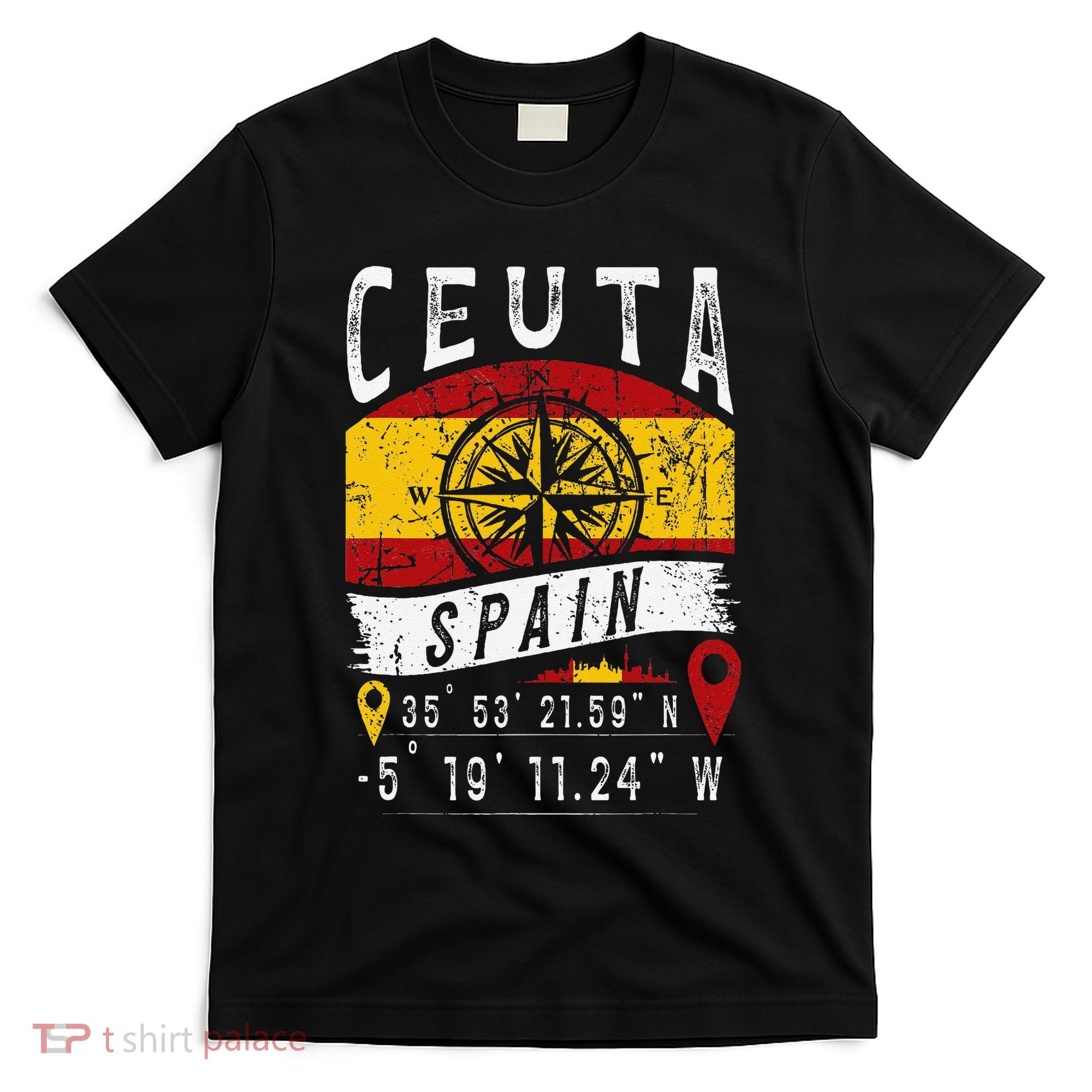 Ceuta Spain Flag Gps Coordinates Of Ceuta T-Shirt
