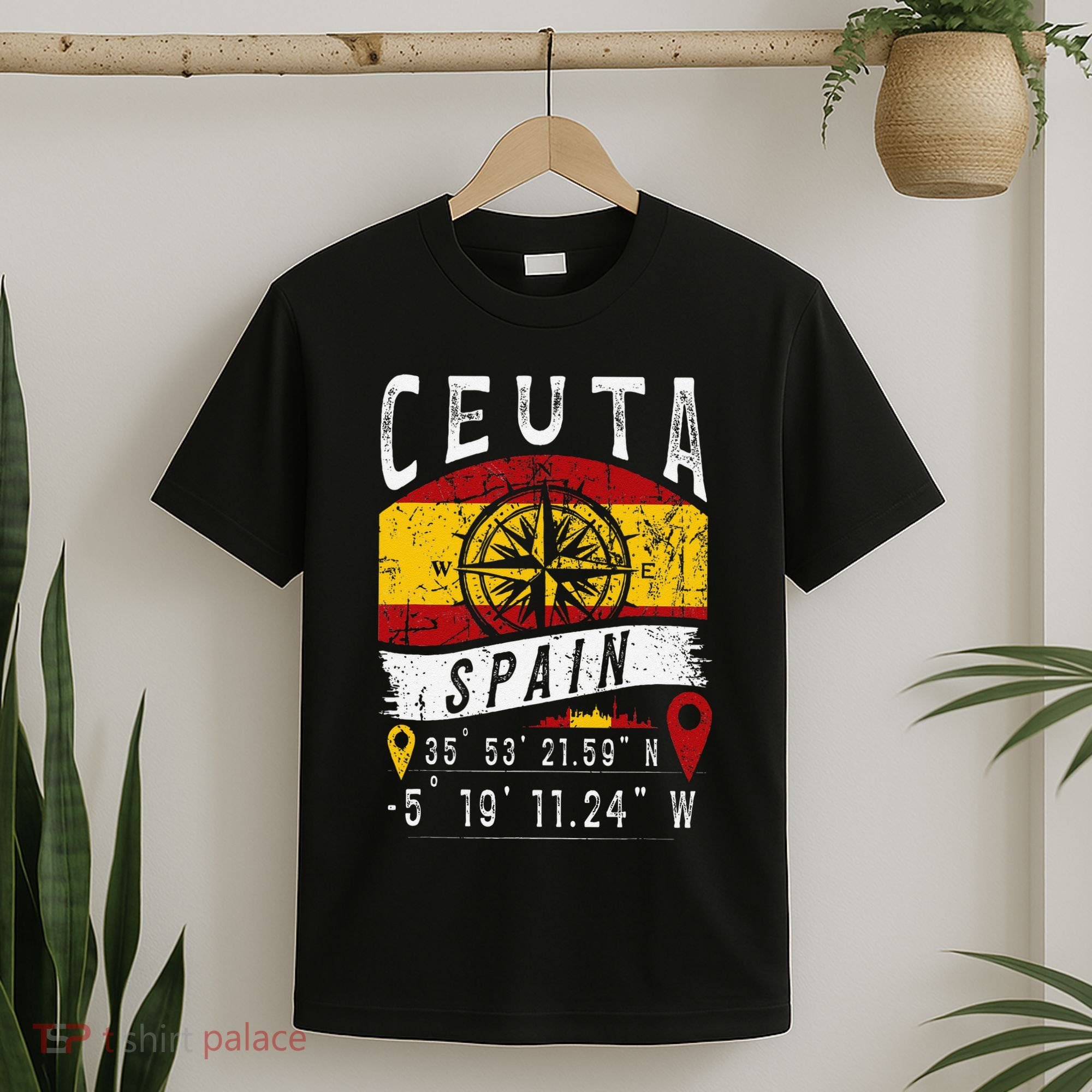 Ceuta Spain Flag Gps Coordinates Of Ceuta T-Shirt