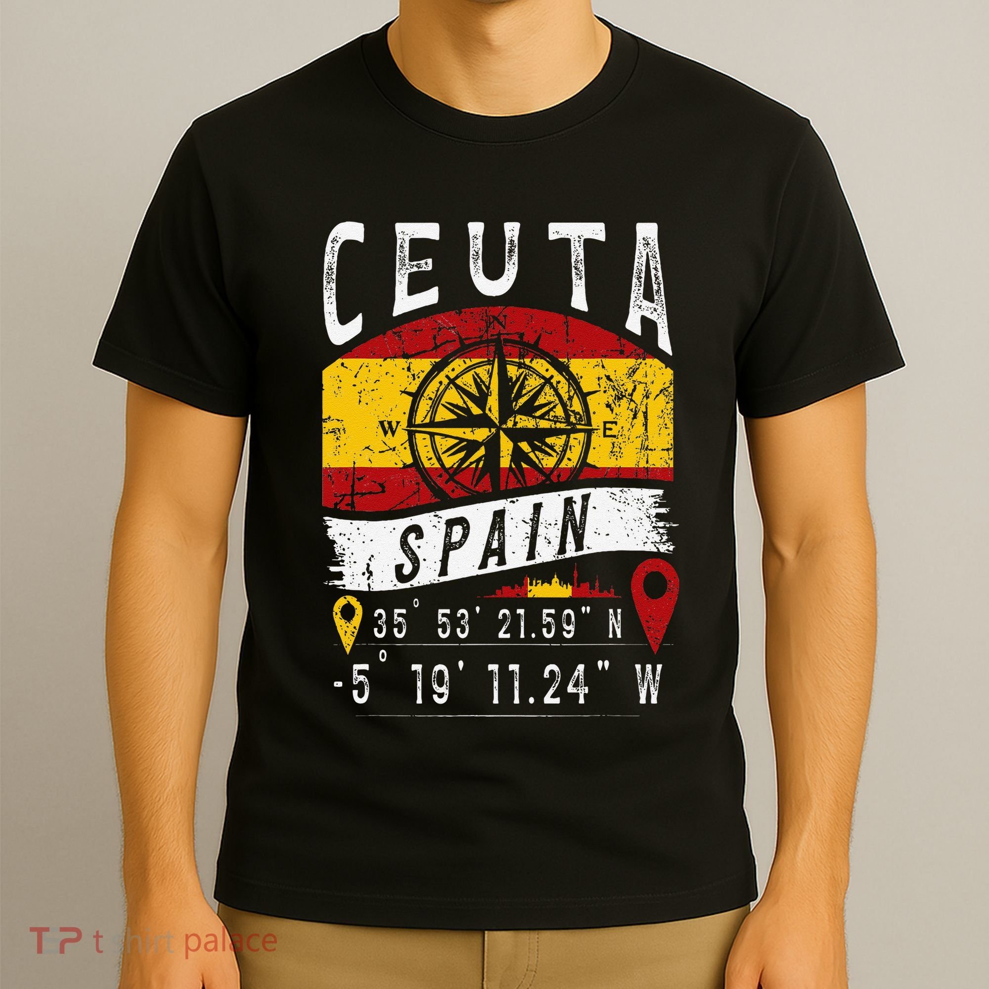 Ceuta Spain Flag Gps Coordinates Of Ceuta T-Shirt