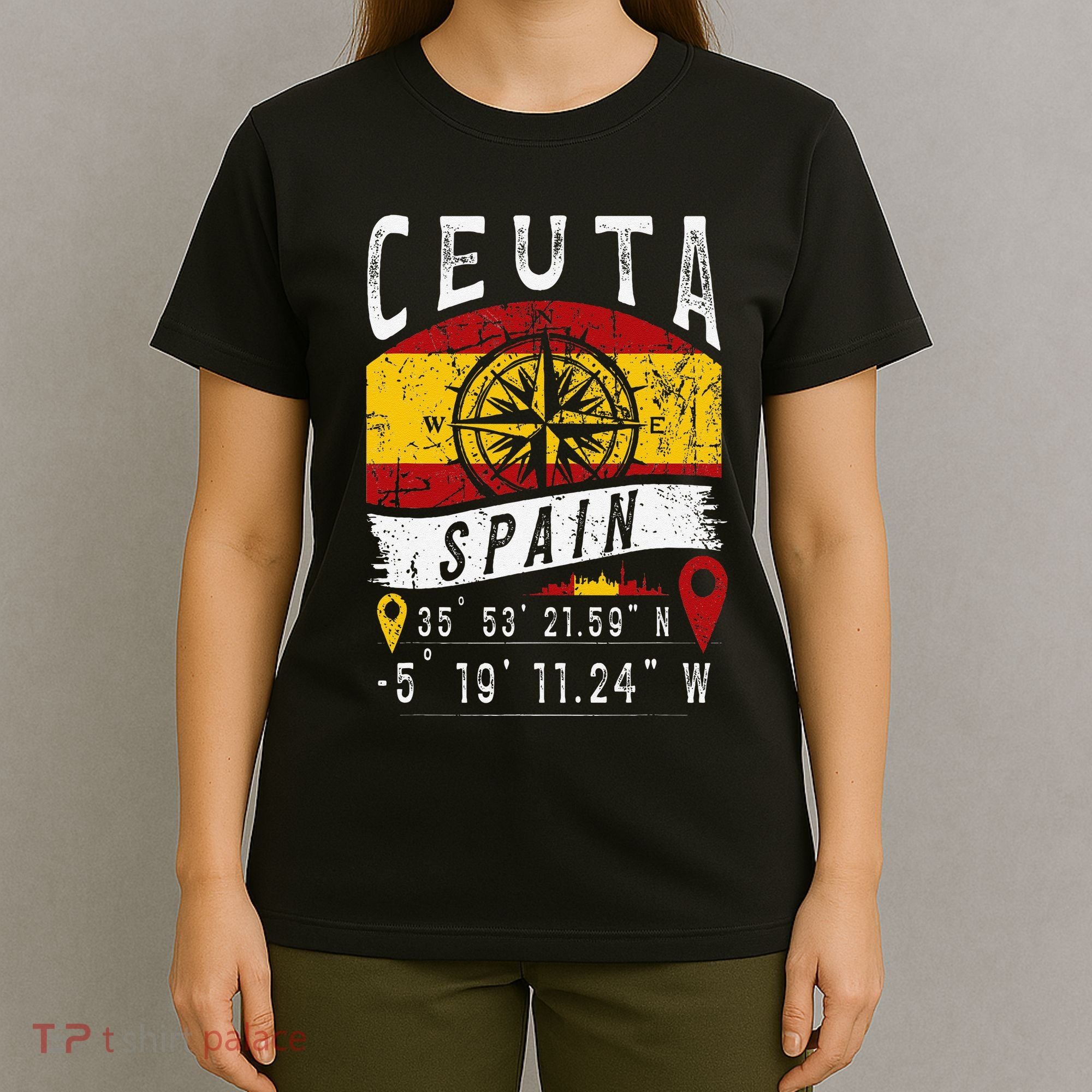 Ceuta Spain Flag Gps Coordinates Of Ceuta T-Shirt