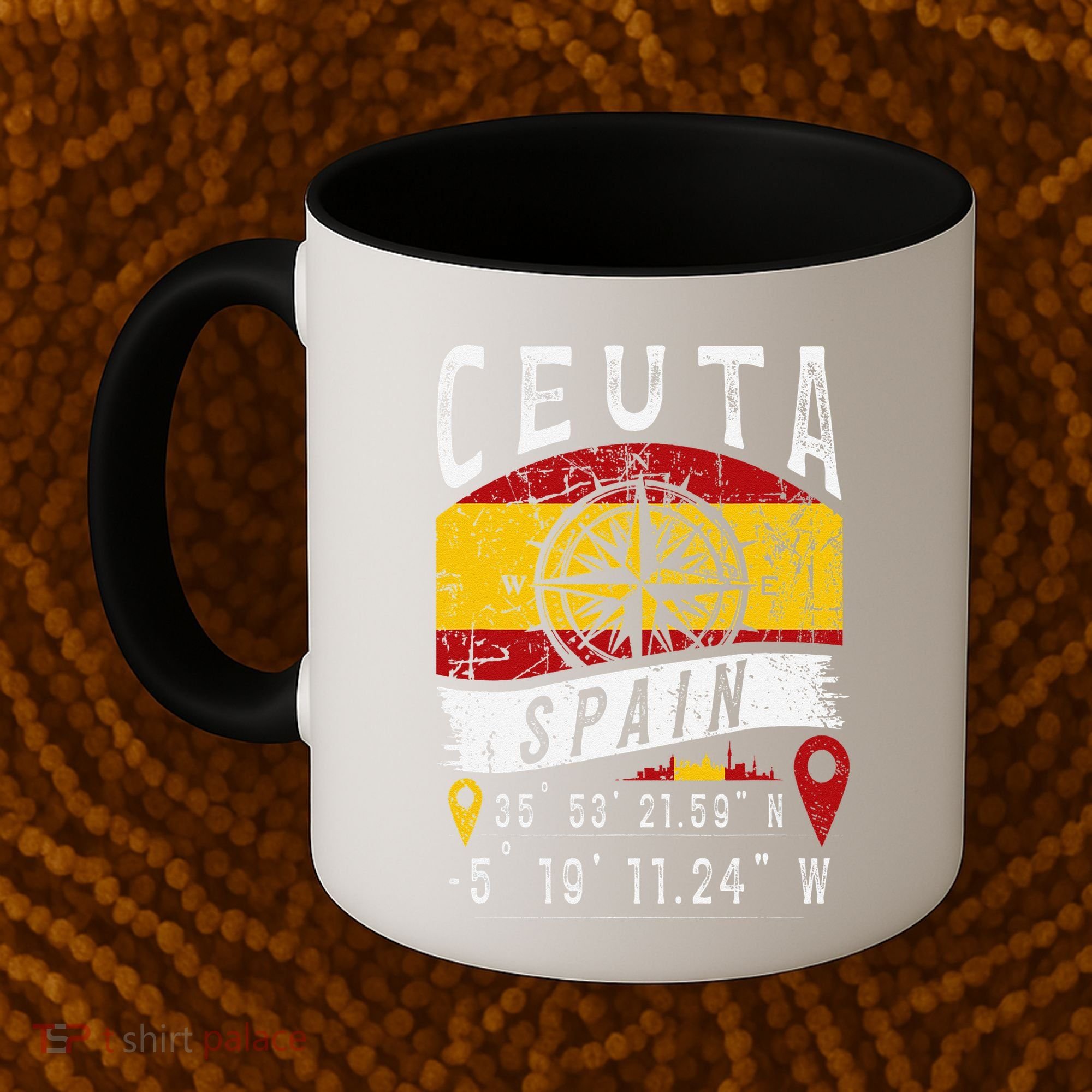 Ceuta Spain Flag Gps Coordinates Of Ceuta Coffee Mug